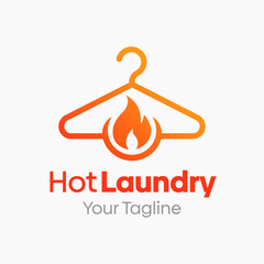 Hot Laundry Logo Vector Illustration. Template Design Idea Combining Fire and Hanger Fashion Shape