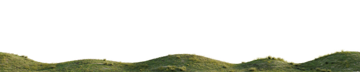 Naklejka premium Panorama of hills with grass on a transparent background. 3D rendering.