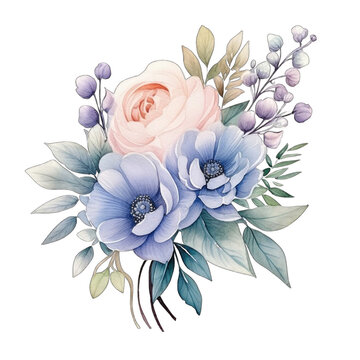 Water color hand drawn flower bunch with leaves stock png / transparent