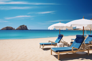 Breathtaking View of Azure Sea Blending Into Clear Blue Sky on A Golden Sandy Beach in Ibiza