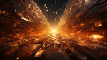 an abstract golden burst on an industrial background, in the style of faceted forms, dreamlike horizons, cubo-futurism, soft, atmospheric lighting, sharp perspective angles, spiritual dimensions