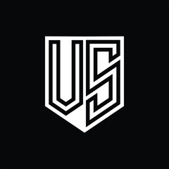 VS Letter Logo monogram shield geometric line inside shield design template