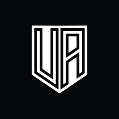 UA Letter Logo monogram shield geometric line inside shield design template