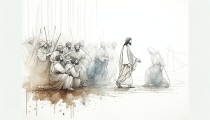 Betrayal and arrest. Life of Jesus. Digital  drawing. - obrazy, fototapety, plakaty
