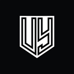 UY Letter Logo monogram shield geometric line inside shield design template