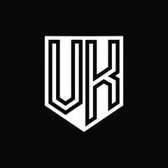 VK Letter Logo monogram shield geometric line inside shield design template