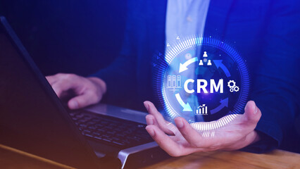 Customer relationship management department, CRM concept, Data exchanges development. customer service, Banking, Techology, Business strategy.