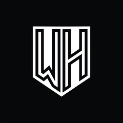 WH Letter Logo monogram shield geometric line inside shield design template