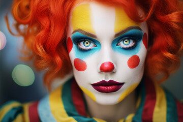 Fototapeta premium Generative AI picture Abstract modern art illustration circus actors in disguise clown makeup face art