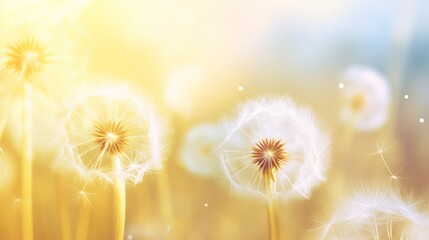 Soft dandelion flower, extreme closeup, abstract spring nature background