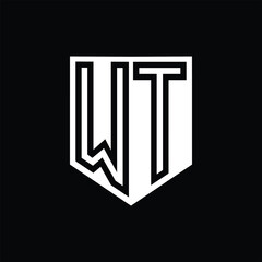 WT Letter Logo monogram shield geometric line inside shield design template