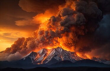 Fototapeta premium Colossal eruption of fire and smoke illuminat