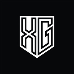 XG Letter Logo monogram shield geometric line inside shield design template