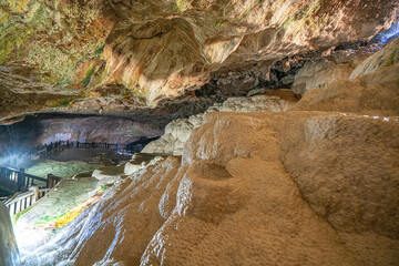 The scenic views of Kaklık cave which is full of dripstones, stalactites and stalagmites. There...