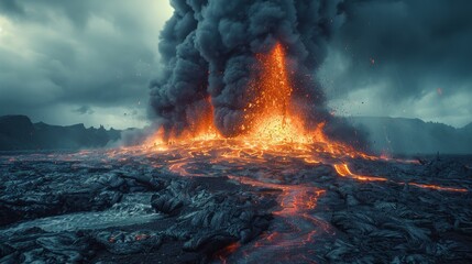 Volcano eruption natural disaster concept