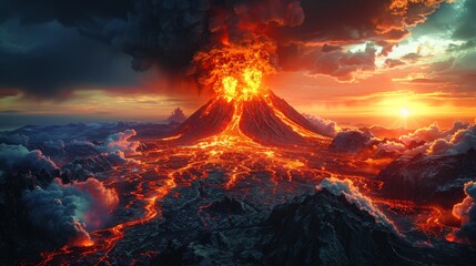 Volcano eruption natural disaster concept