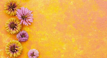 Pink and orange flowers on texture for mothers day background with copy space. - 746694106