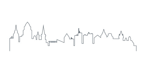 City skyline black line pattern, abstract divider with houses silhouettes vector illustration
