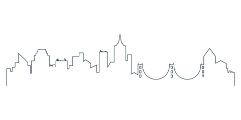 City skyline black line pattern with silhouettes of bridge and buildings vector illustration