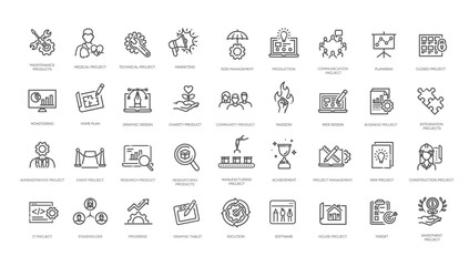 Startup Vector Line Icons Set. Project symbols. Outline icon collection