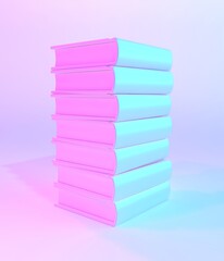3D illustration of stack of books, holographic style.