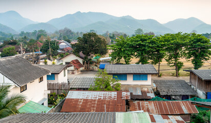 Rooftop view of Pai,a remote,rural town,popular with backpackers and travelers,Mae Hong Son province,Northern Thailand
