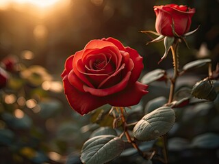Red rose in the sunset light