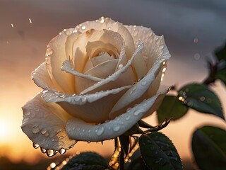 White rose with raindrops