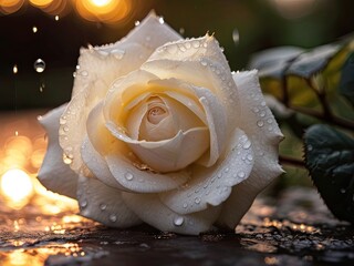 White rose with raindrops