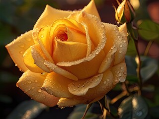 Yellow rose with raindrops