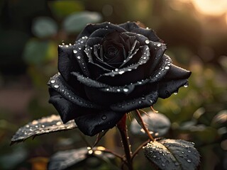Black rose with raindrops