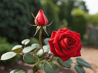 Red rose in the summer garden