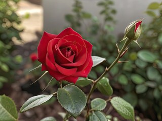 Red rose in the summer garden