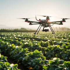 Agricultural Drone Technology Over Lush Farmland
