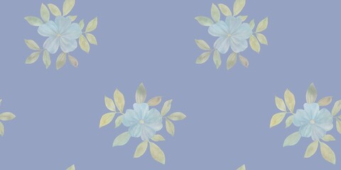 abstract flowers drawn in watercolor digitally, botanical seamless pattern for design, on a purple background