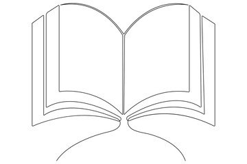 One line art drawing continuous opened book simple minimalistic outline vector art illustration 
