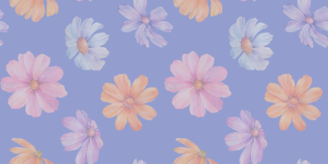seamless floral background, watercolor botanical pattern for wrapping paper on a lilac background