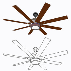 8 blade Ceiling Fan with light vector illustration eps