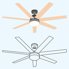 7 blade Ceiling Fan with light vector illustration eps