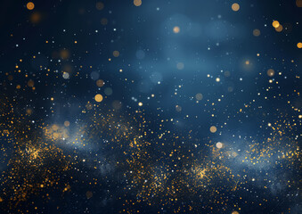 Navy Blue Glitter Dust with Golden Shimmer, Abstract Background