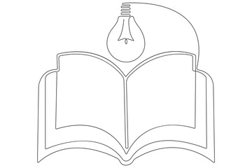  Book with lamp one line art drawing of outline vector art illustration