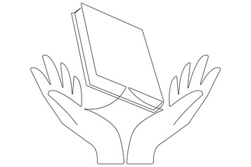  Human hand holding of book  one line art drawing of outline vector art illustration
