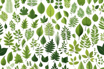 Leaves icon vector set isolated on white background. Various shapes of green leaves of trees and plants set of isolated green leaves vector icon design on white background. Various shapes of green lea - obrazy, fototapety, plakaty