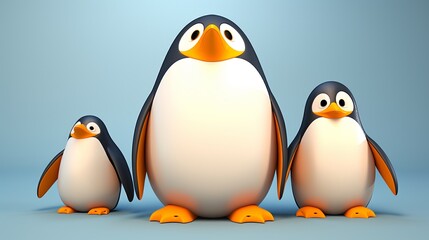 Naklejka premium Penguins, 3D style, clean background, simple details,