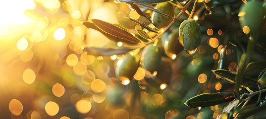 Warm Sunlight Illuminating Raindrops on Olives