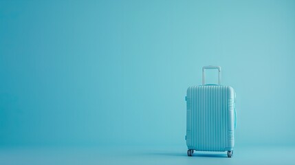 Blue suitcase on a pastel blue background, creating a minimal travel concept. Perfect for conveying a sense of stylish and contemporary travel