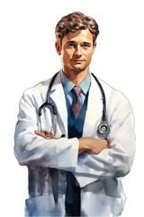 Fototapeta premium watercolor doctor with his arms crossed png / transparent