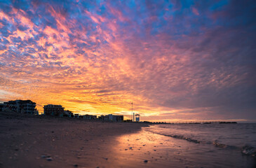 Sunset on the Rimini beach, Italy