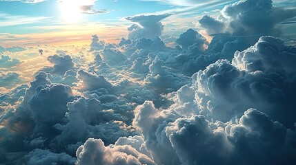 an image of clouds and an ocean, in the style of dark sky-blue and light gray, terrain, light sky-blue and sky-blue, photo-realistic, low-angle - obrazy, fototapety, plakaty