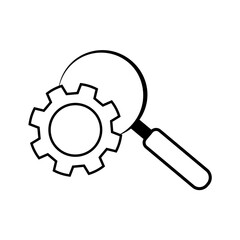 illustration icon vector graphic of setting under magnifying glass ,line sign on white beckground